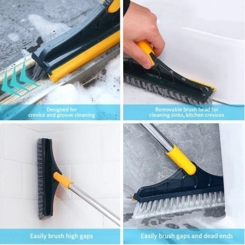3 in 1 Cleaning Brush with Wiper| Double Sided Scrubber Brush with Long Handle Viper Brush 2-In-1