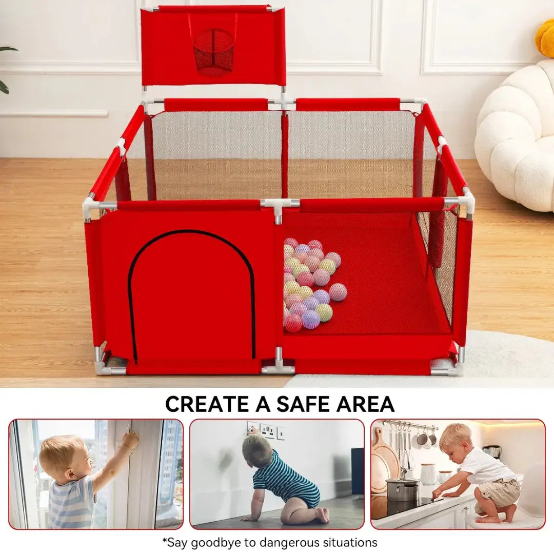 (4.1ft W, 4.1ft L, 2.2ft H ) Baby Playpen – Large Activity Playard with Breathable Mesh & Zipper Door + 100 Soft Balls | Safe Indoor & Outdoor Play Fence | Fast Delivery Across Pakistan