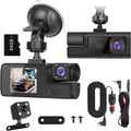 3‑channel car dash cam with front, inside, and rear recording
