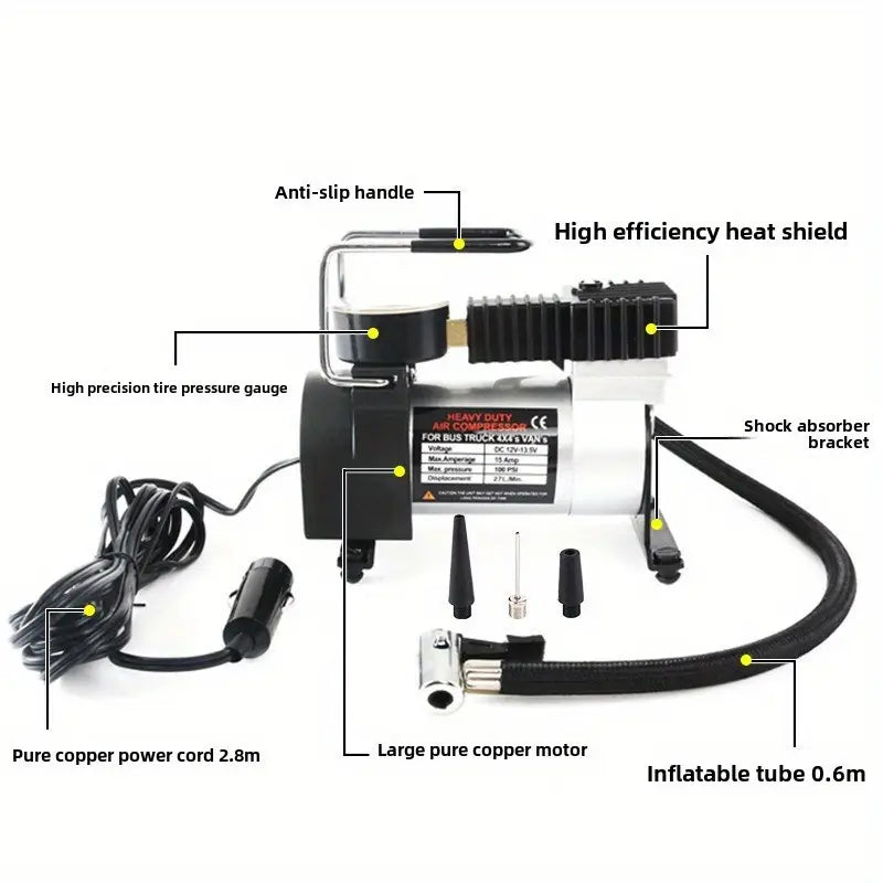 Portable car air pump car air pump electric single cylinder 12V tire emergency pump Tire inflation pump and pressure gauge