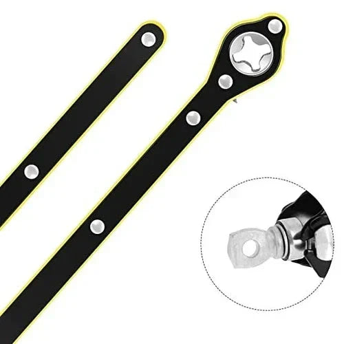 Black metal strap with silver eyelets on a white background