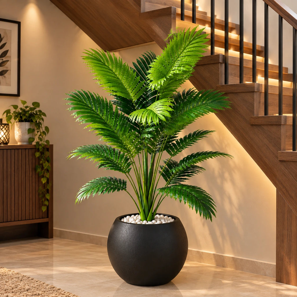 Artificial Green Palm Plant in Stylish Indoor Planter