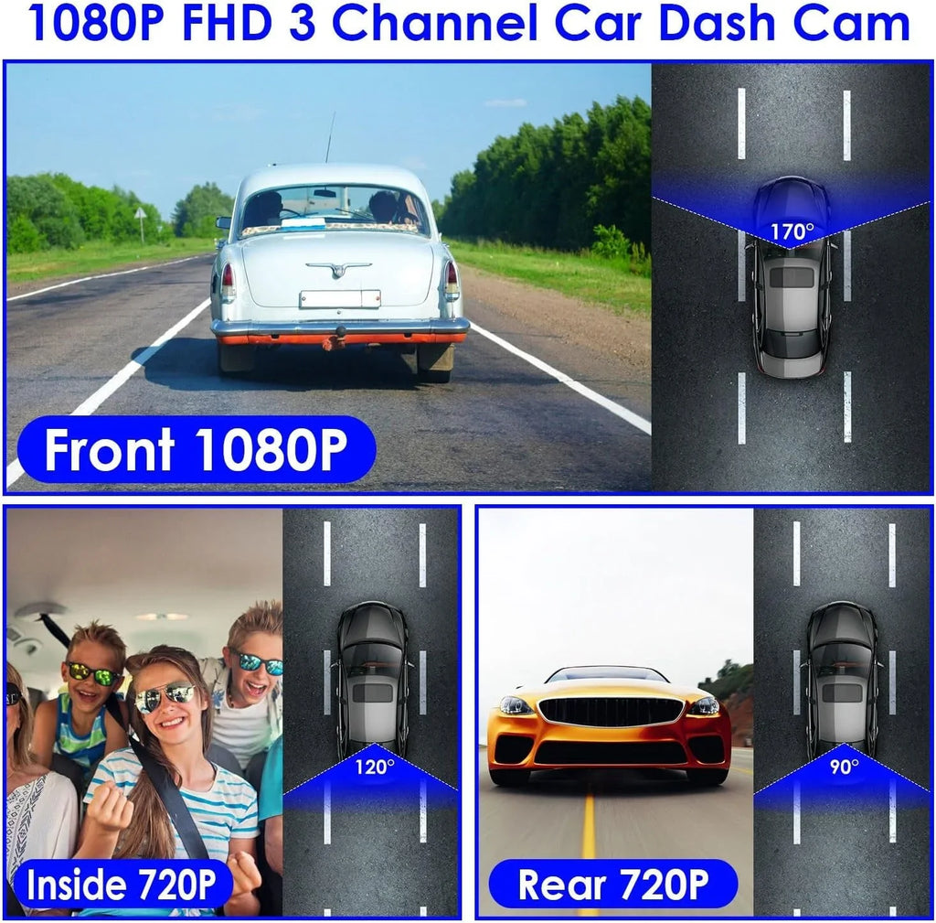 Car dash cam kit with 64GB memory card and waterproof rear camera


