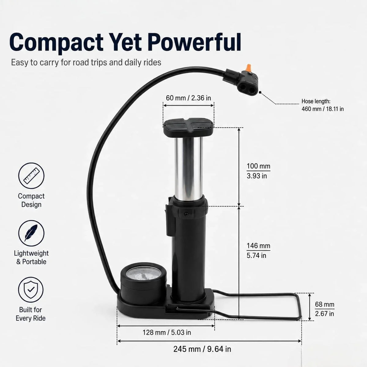 Compact portable pump with nozzle attachments for sports balls