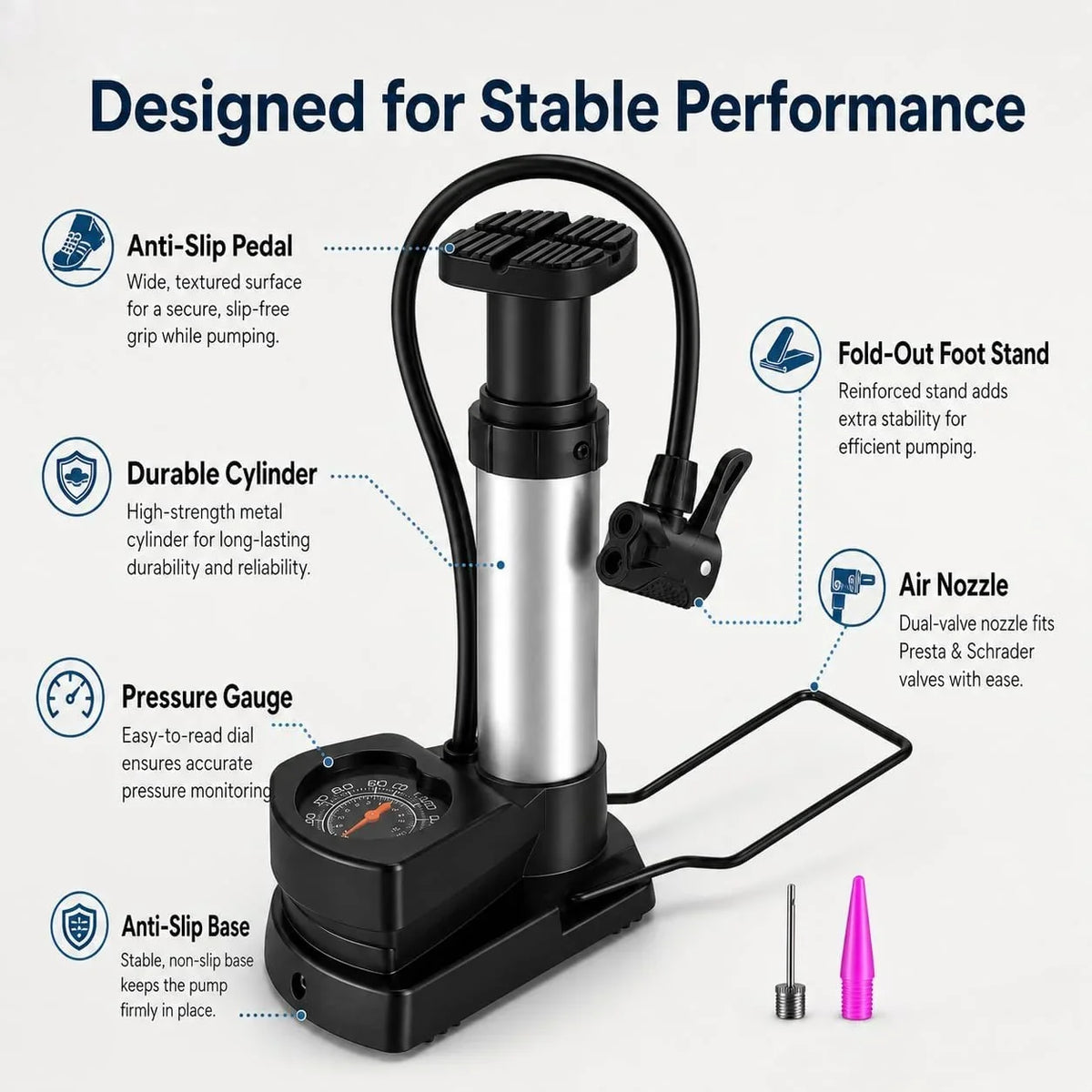 Durable high pressure foot pump for multi‑purpose inflation