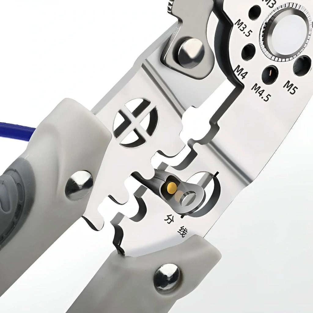 Close-up of a mechanical device with various measurement markings on a white background