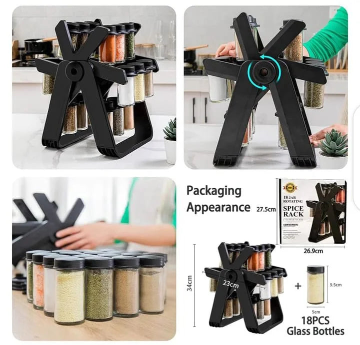 "Elegant spice rack with premium glass jars"