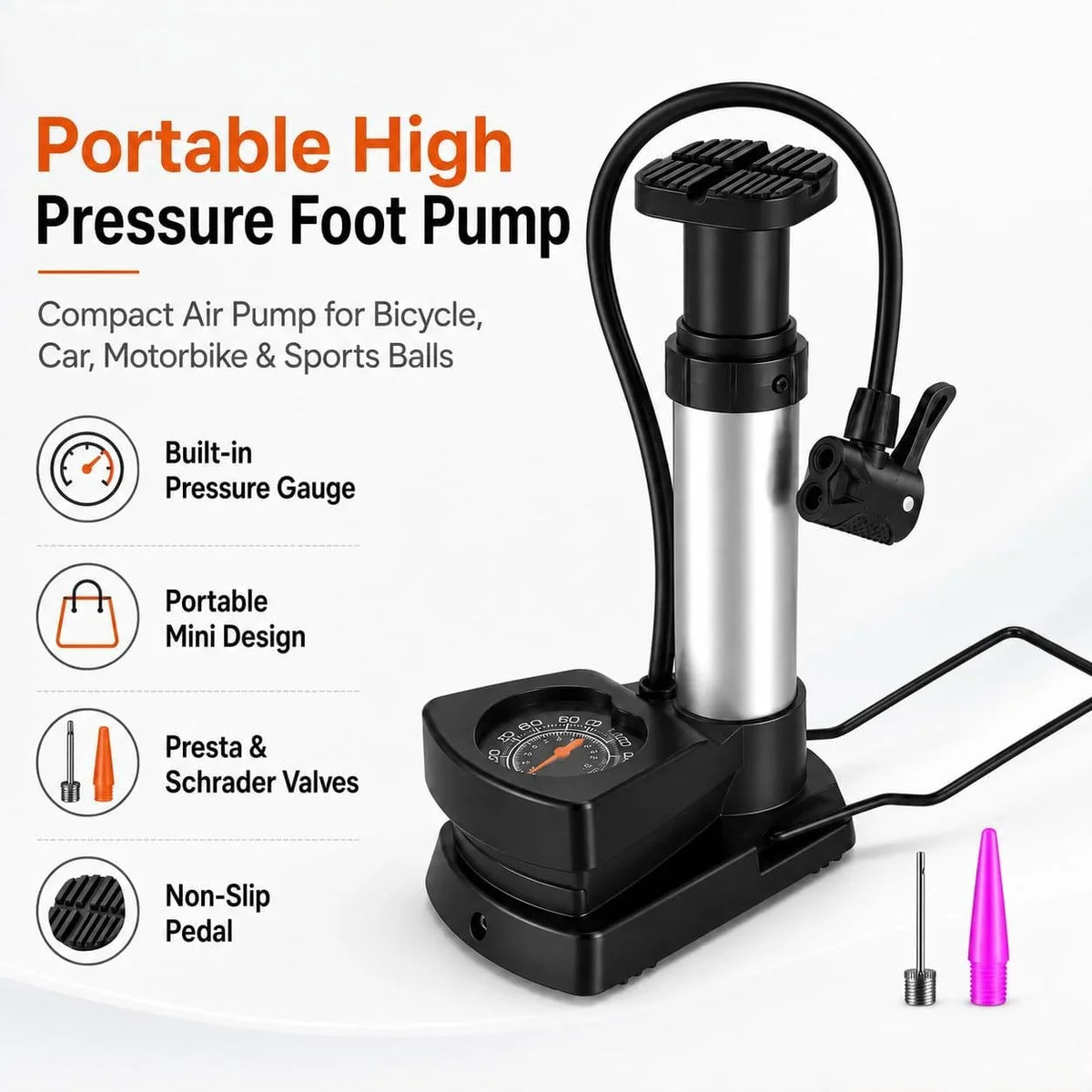 Mini air pump for cars, bicycles, and motorbikes
