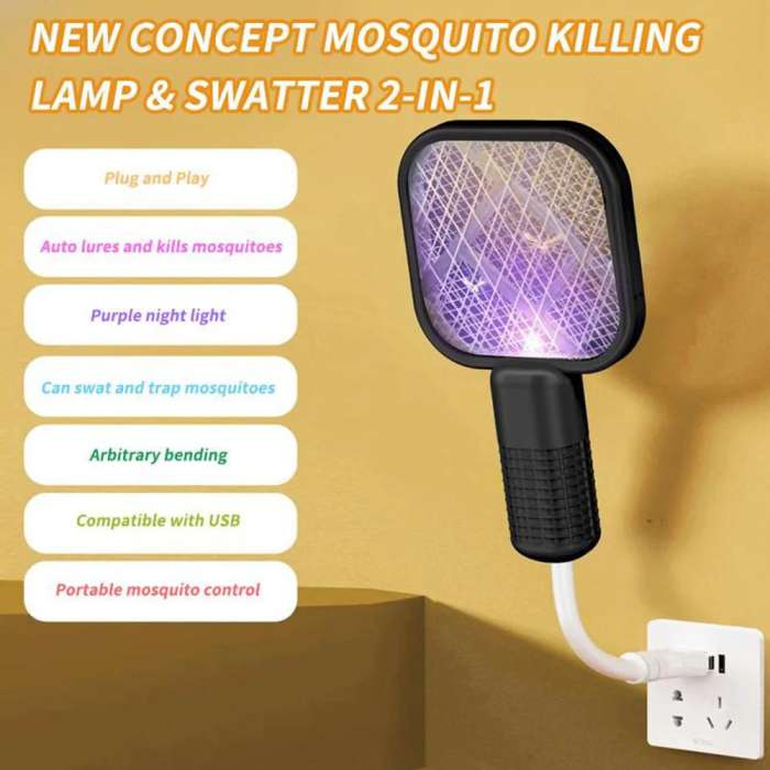 Electric Mosquito Swatter, Fly Swatter Racket, 2 in 1 Electric Bug Zapper USB 5V with 5 Layer Safety Mesh