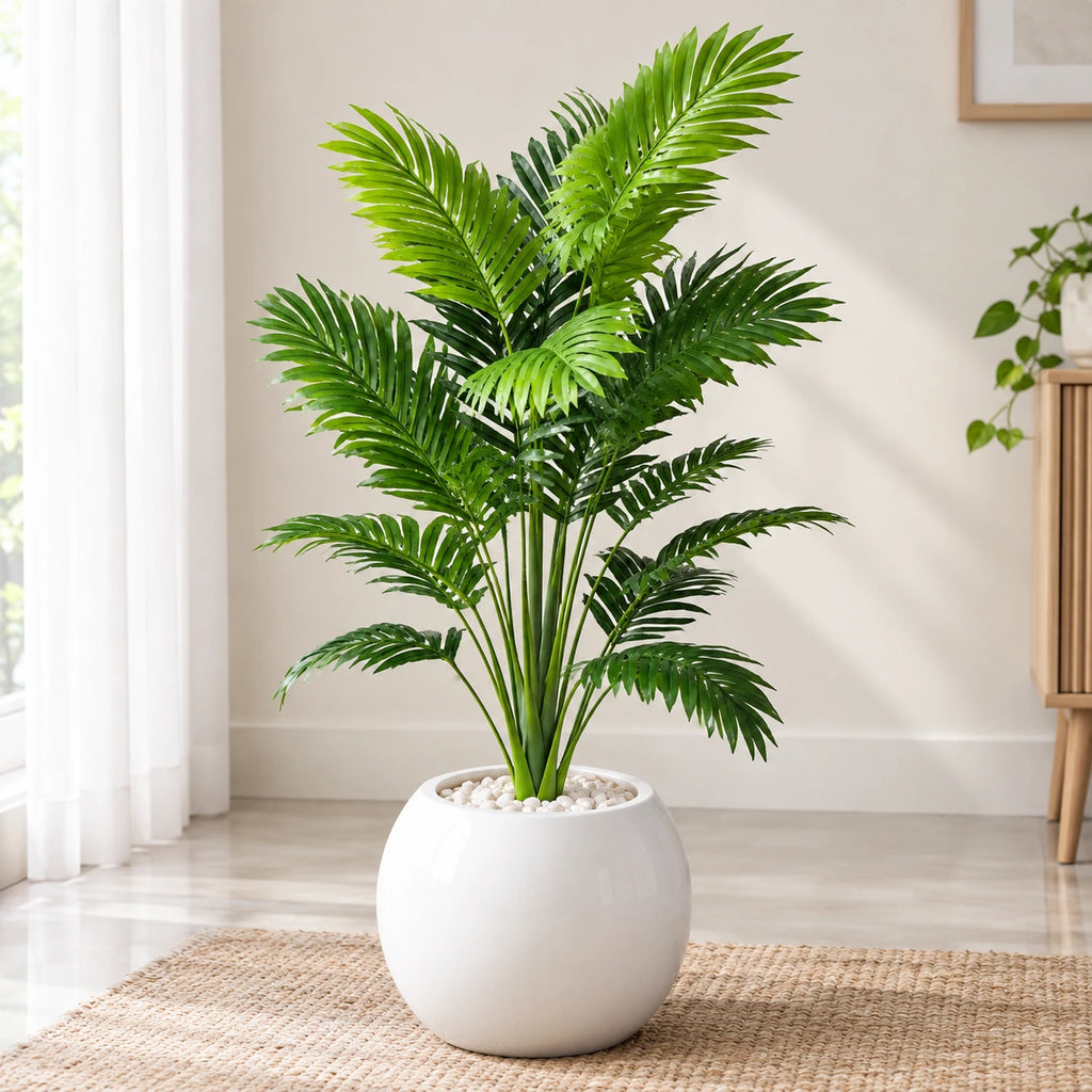 Black Round Pot Artificial Palm Plant for Modern Interiors