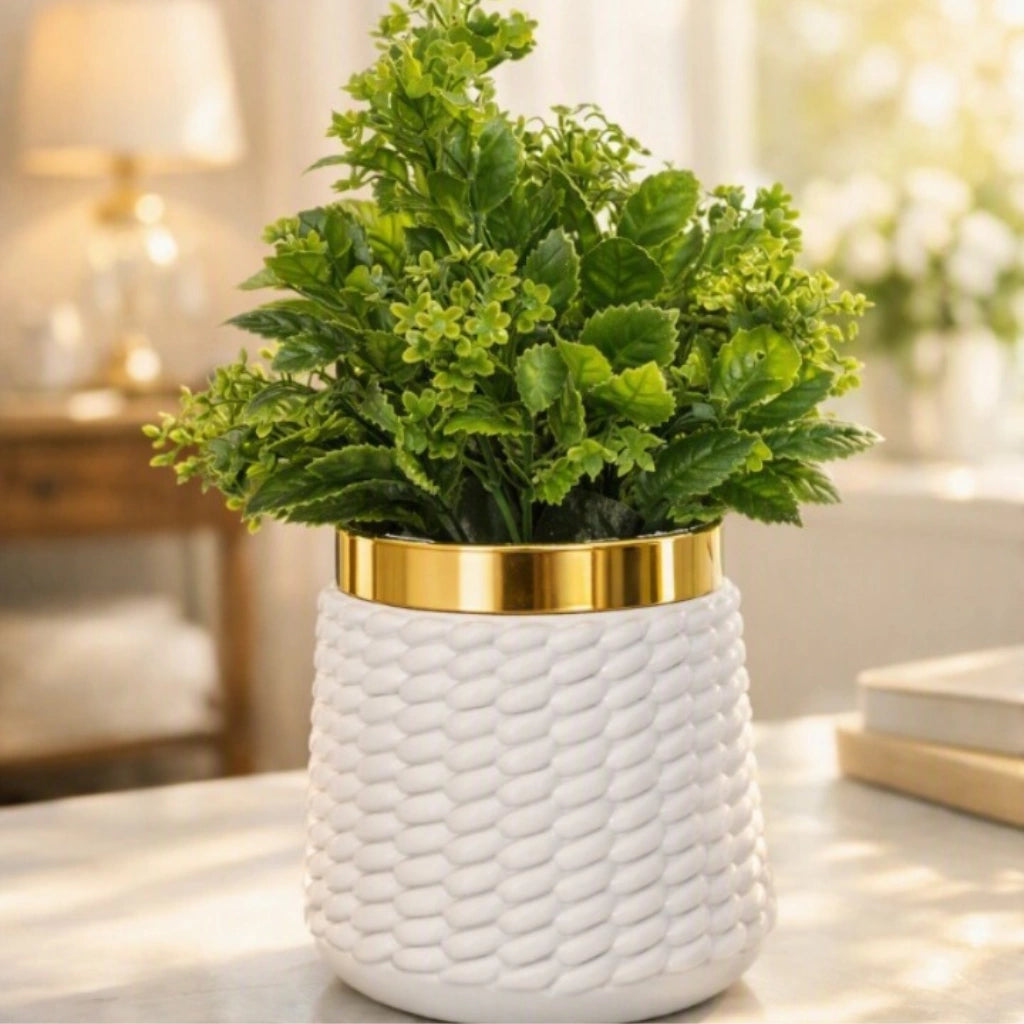 Modern Decorative Flower Pots – Elegant Woven Texture & Gold Accent