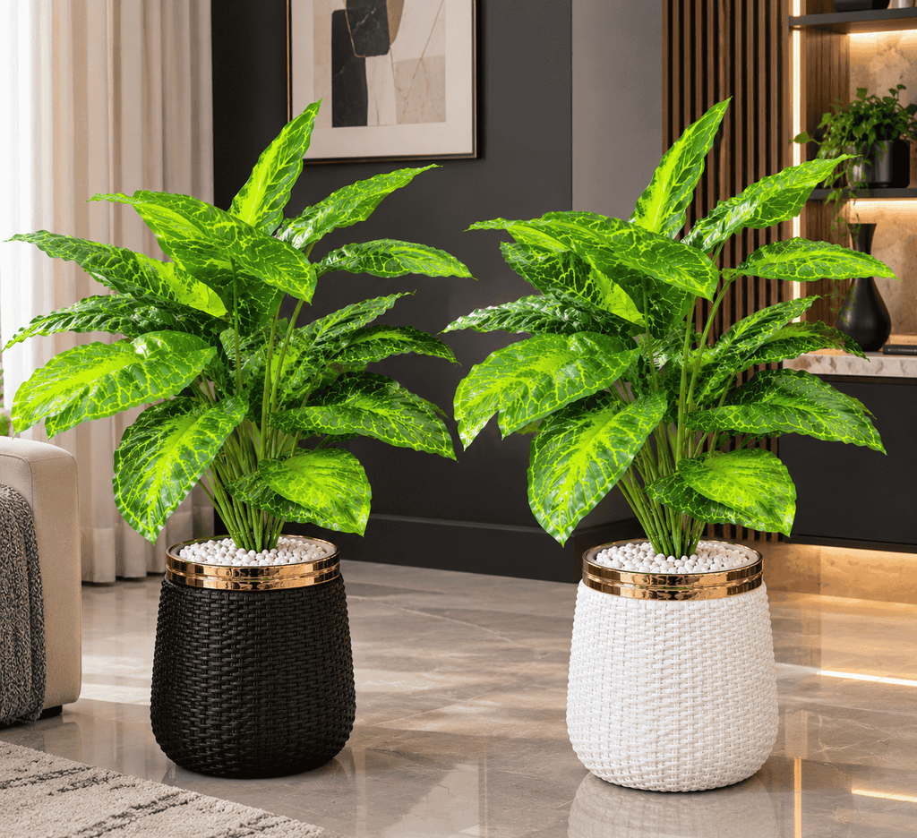 Premium Artificial Potted Plant with Gold-Rim Woven Planter – Luxury Indoor Home Décor