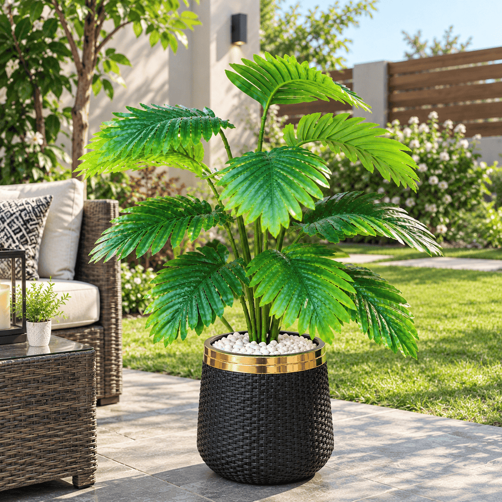 Premium Artificial Potted Plant with Gold-Rim Woven Planter – Luxury Indoor Home Décor