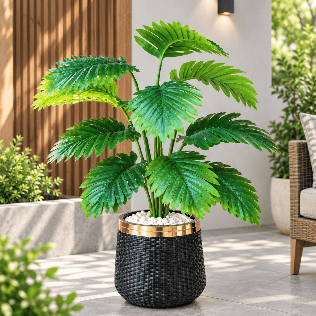 Premium Artificial Potted Plant with Gold-Rim Woven Planter – Luxury Indoor Home Décor