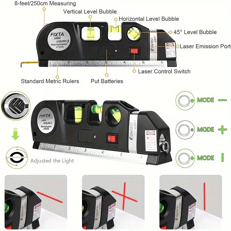 Home Multi-function High Precise Laser Leveling Instrument with Steel Ruler Cross Straight Line Laser Level Measuring Tools