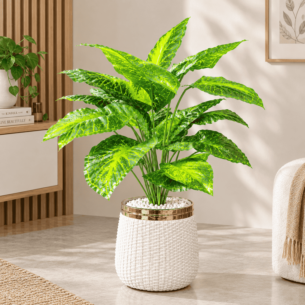 Premium Artificial Potted Plant with Gold-Rim Woven Planter – Luxury Indoor Home Décor