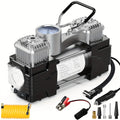 Heavy-Duty Double-Cylinder Tire Inflator by Meshuba Siliver, a Portable Metal DC 12V Air Compressor Designed for Car Accessories.
