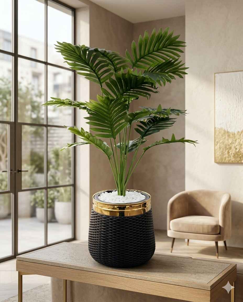 Premium Artificial Potted Plant with Gold-Rim Woven Planter – Luxury Indoor Home Décor