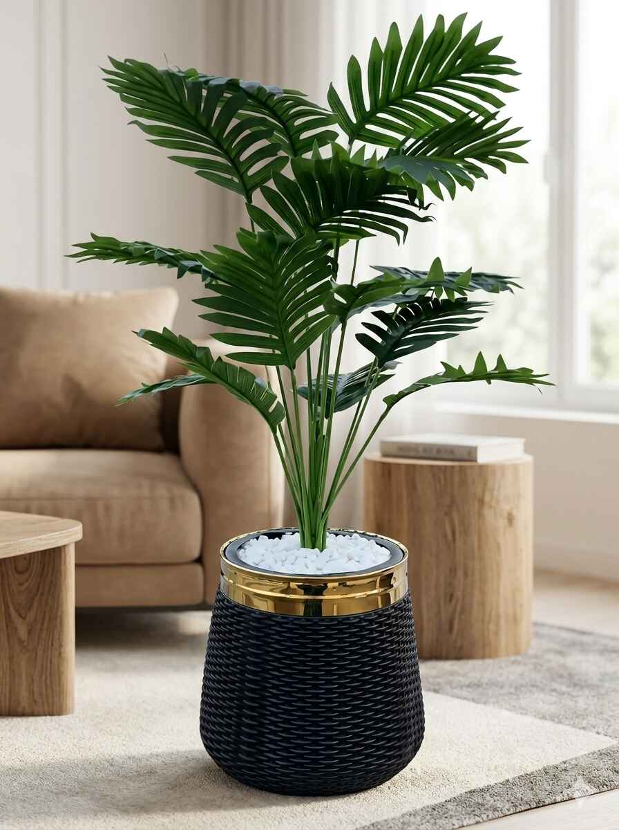 Premium Artificial Potted Plant with Gold-Rim Woven Planter – Luxury Indoor Home Décor